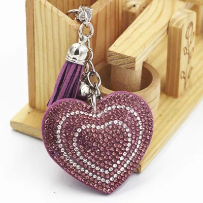 Romantic Heart Shaped Double Color Rhinestone Embellished Tassel Keychain