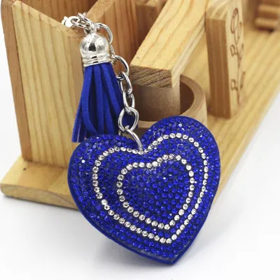Romantic Heart Shaped Double Color Rhinestone Embellished Tassel Keychain