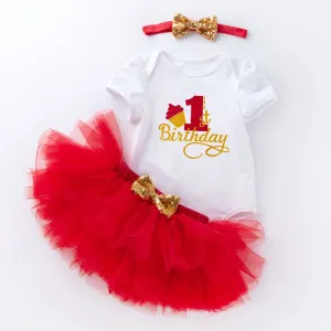 Wholesale Baby Infant Girl Birthday Short Sleeve Bodysuit And Tutu Skirt Set