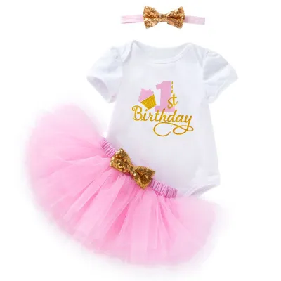 Wholesale Baby Infant Girl Birthday Short Sleeve Bodysuit And Tutu Skirt Set