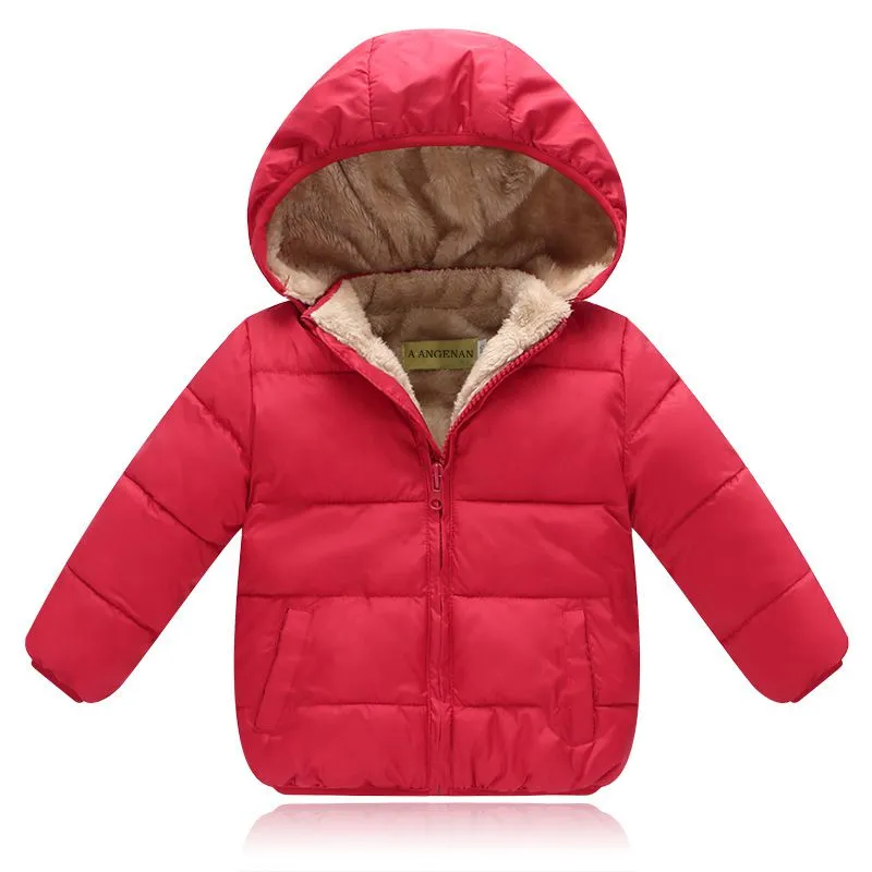 Baby Kid Pure Color Hooded Plus Velvet Thickening Coat for Boys