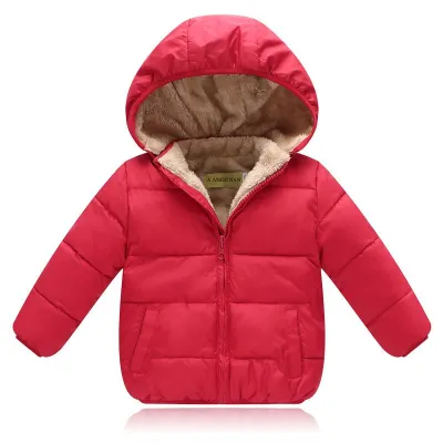Baby Kid Pure Color Hooded Plus Velvet Thickening Coat for Boys