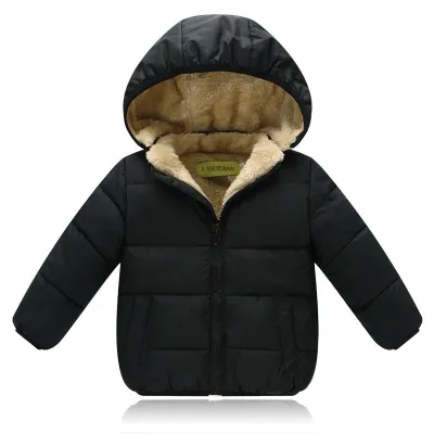 Baby Kid Pure Color Hooded Plus Velvet Thickening Coat for Boys