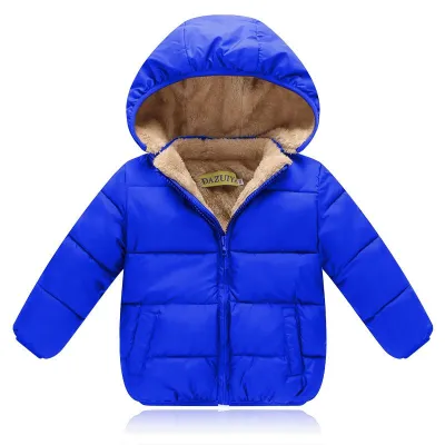 Baby Kid Pure Color Hooded Plus Velvet Thickening Coat for Boys