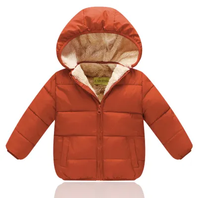 Baby Kid Pure Color Hooded Plus Velvet Thickening Coat for Boys