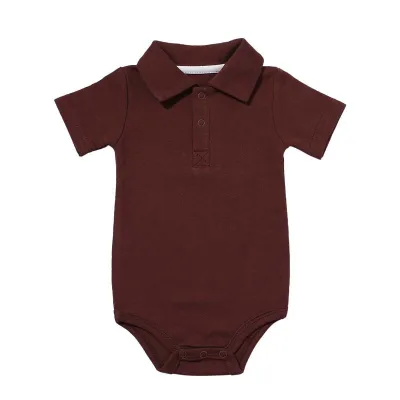 Baby Boy Girl Turn-down Collar Solid Color Cotton Bodysuit Short Sleeve for Unisex 0-3T