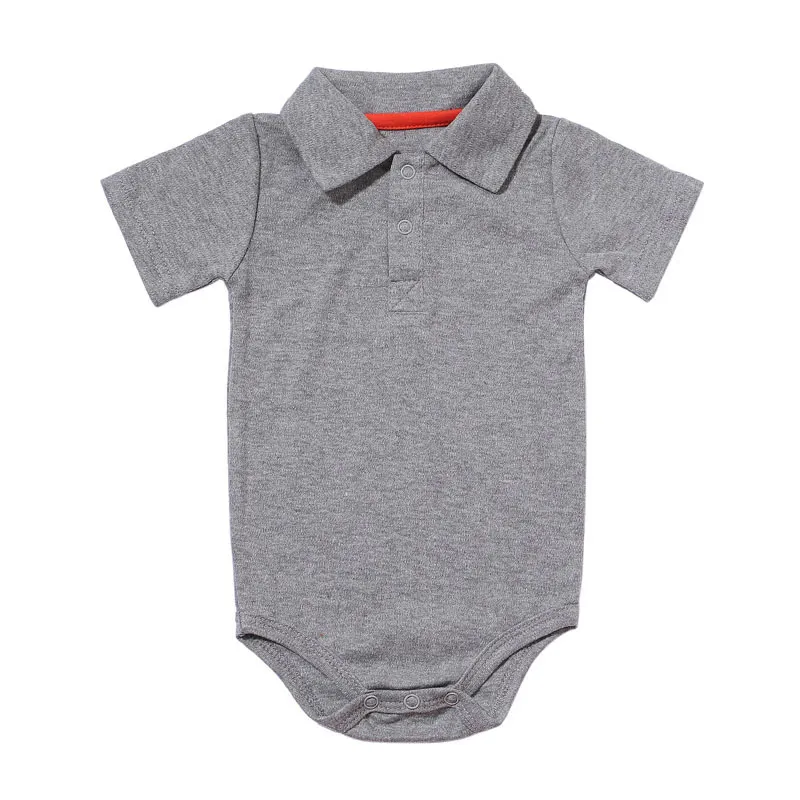 Baby Boy Girl Turn-down Collar Solid Color Cotton Bodysuit Short Sleeve for Unisex 0-3T
