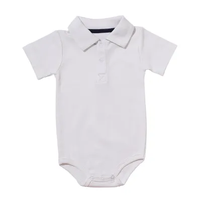 Baby Boy Girl Turn-down Collar Solid Color Cotton Bodysuit Short Sleeve for Unisex 0-3T