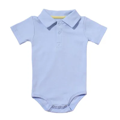 Baby Boy Girl Turn-down Collar Solid Color Cotton Bodysuit Short Sleeve for Unisex 0-3T