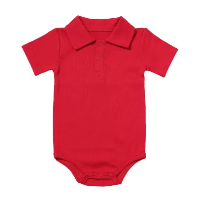 Baby Boy Girl Turn-down Collar Solid Color Cotton Bodysuit Short Sleeve for Unisex 0-3T