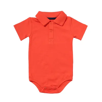 Baby Boy Girl Turn-down Collar Solid Color Cotton Bodysuit Short Sleeve for Unisex 0-3T
