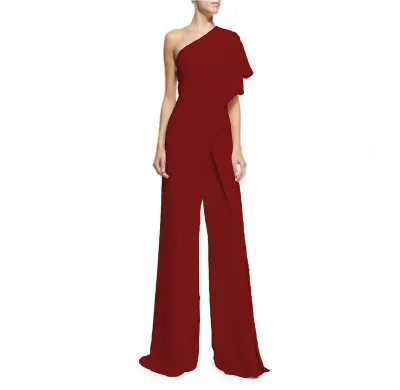 Asymmetric One-shoulder Design Solid Color Wide-leg Party Jumpsuits