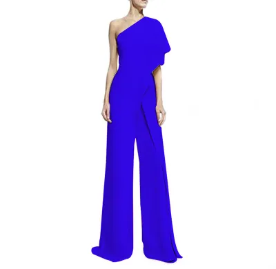 Asymmetric One-shoulder Design Solid Color Wide-leg Party Jumpsuits