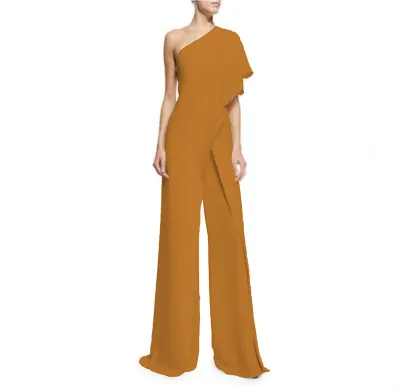 Asymmetric One-shoulder Design Solid Color Wide-leg Party Jumpsuits