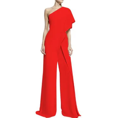 Asymmetric One-shoulder Design Solid Color Wide-leg Party Jumpsuits
