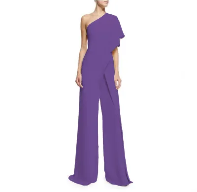 Asymmetric One-shoulder Design Solid Color Wide-leg Party Jumpsuits