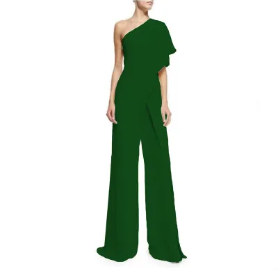 Asymmetric One-shoulder Design Solid Color Wide-leg Party Jumpsuits