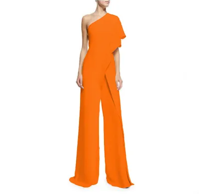 Asymmetric One-shoulder Design Solid Color Wide-leg Party Jumpsuits