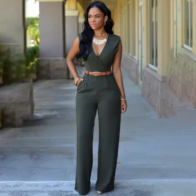 Women Sleeveless Wide-leg Wrapped Romper Jumpsuit