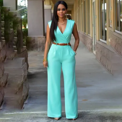 Women Sleeveless Wide-leg Wrapped Romper Jumpsuit