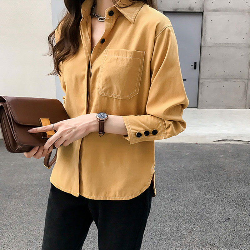 Wholesale Fashion Pocket Design Women Loose Long Sleeve Shirt