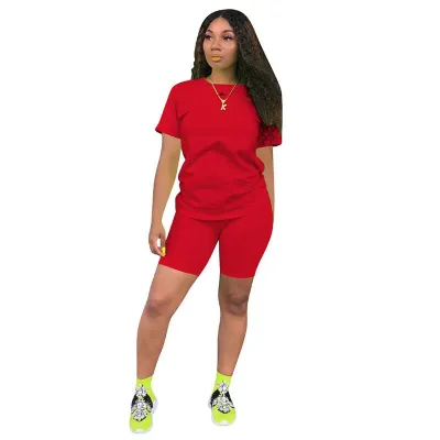 S-2XL Casual Neon Color T-shirt Loose Shorts Two Piece Set