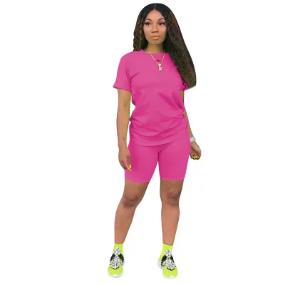 S-2XL Casual Neon Color T-shirt Loose Shorts Two Piece Set