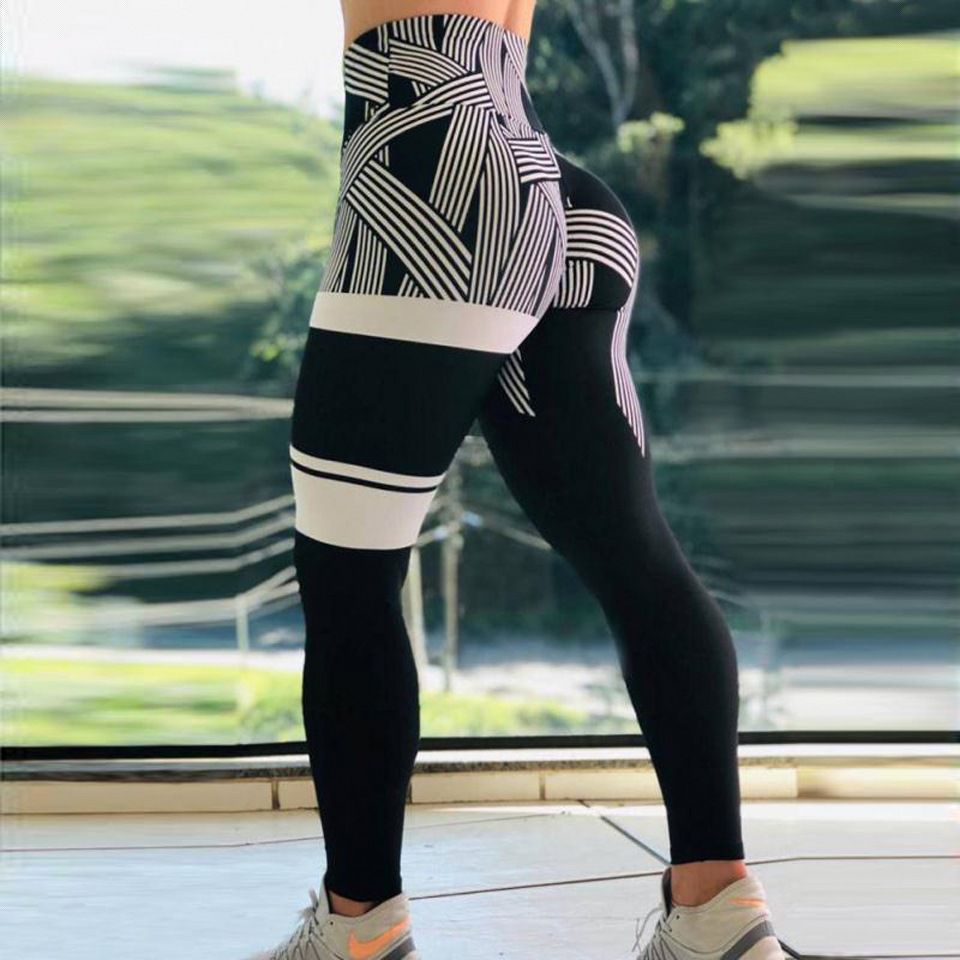 【SATIIIZ】Greve training pants Wholesale S-XL Stripe Print High-waisted Sports Hip-lifting