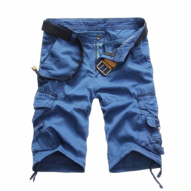 Men Plus Size Solid Color Casual Cotton Shorts Without Belt