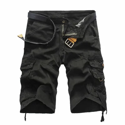 Men Plus Size Solid Color Casual Cotton Shorts Without Belt