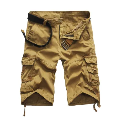 Men Plus Size Solid Color Casual Cotton Shorts Without Belt