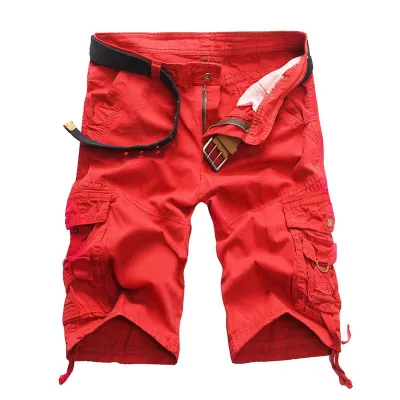 Men Plus Size Solid Color Casual Cotton Shorts Without Belt