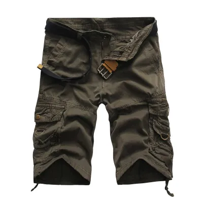 Men Plus Size Solid Color Casual Cotton Shorts Without Belt