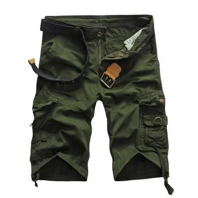 Men Plus Size Solid Color Casual Cotton Shorts Without Belt
