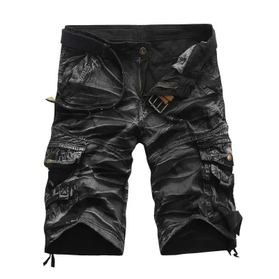 Men Plus Size Solid Color Casual Cotton Shorts Without Belt