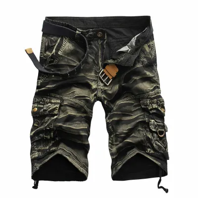 Men Plus Size Solid Color Casual Cotton Shorts Without Belt