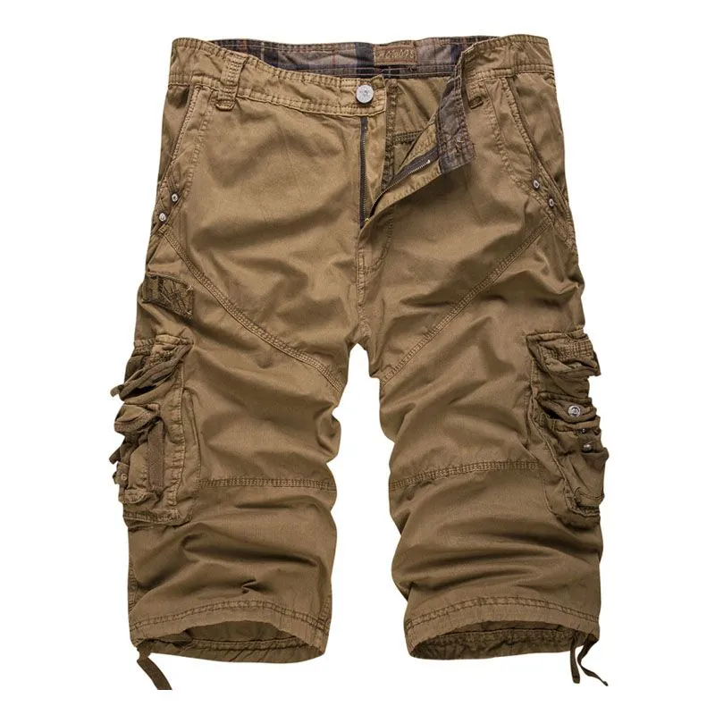 Men Solid Color Casual Cropped Pants Plus Size Cotton