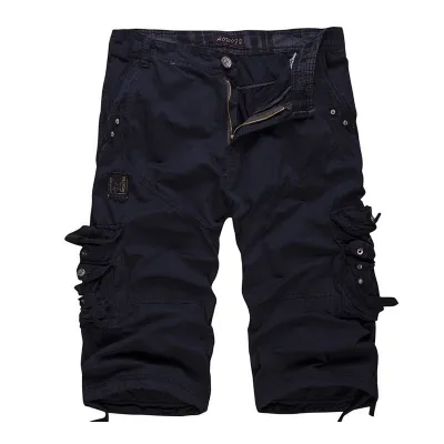 Men Solid Color Casual Cropped Pants Plus Size Cotton