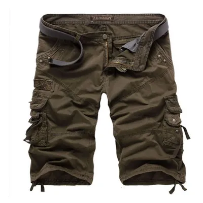 Men Solid Color Casual Cropped Pants Plus Size Cotton