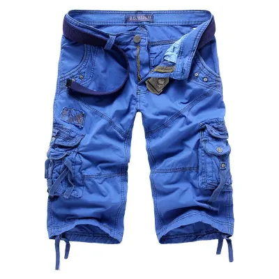 Men Solid Color Casual Cropped Pants Plus Size Cotton