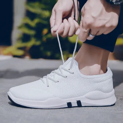 Men Breathable Flying Weave Low Top Casual Lace Up Sneakers