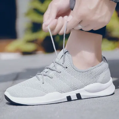 Men Breathable Flying Weave Low Top Casual Lace Up Sneakers