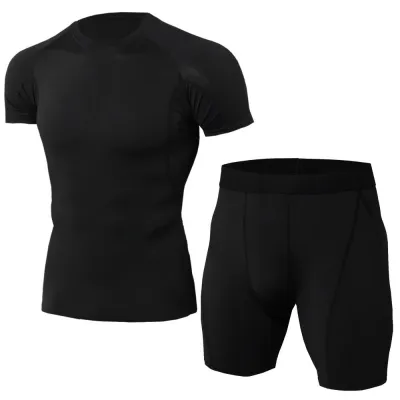 Men's 2-Piece Color Blocking Sports Suit with Tee and Shorts