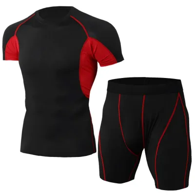 Men's 2-Piece Color Blocking Sports Suit with Tee and Shorts