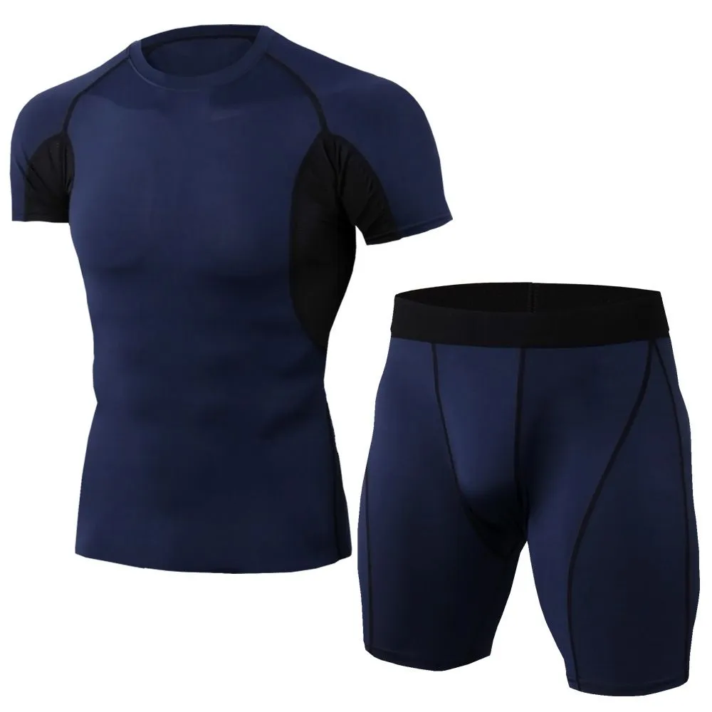 2 Pcs Men Fitness Running Sportswear Set Super Elastic Polyester Spandex