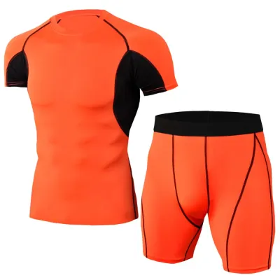 2 Pcs Men Fitness Running Sportswear Set Super Elastic Polyester Spandex