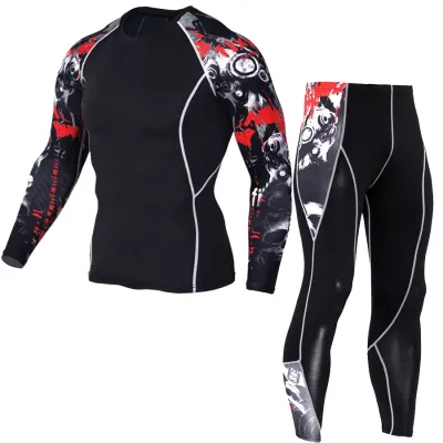 Men's 2 Pcs Long Sleeve Tees and Pants Fitness Set Super Elastic