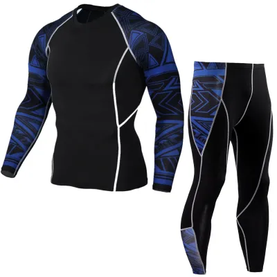 Men's 2 Pcs Long Sleeve Tees and Pants Fitness Set Super Elastic