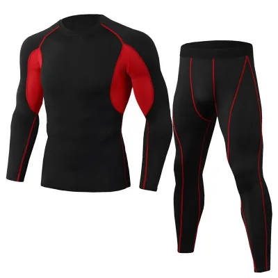 2 Pcs Men Color Blocking Tops And Pants Sportswear Set Leisure Slim Fit