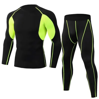 2 Pcs Men Color Blocking Tops And Pants Sportswear Set Leisure Slim Fit